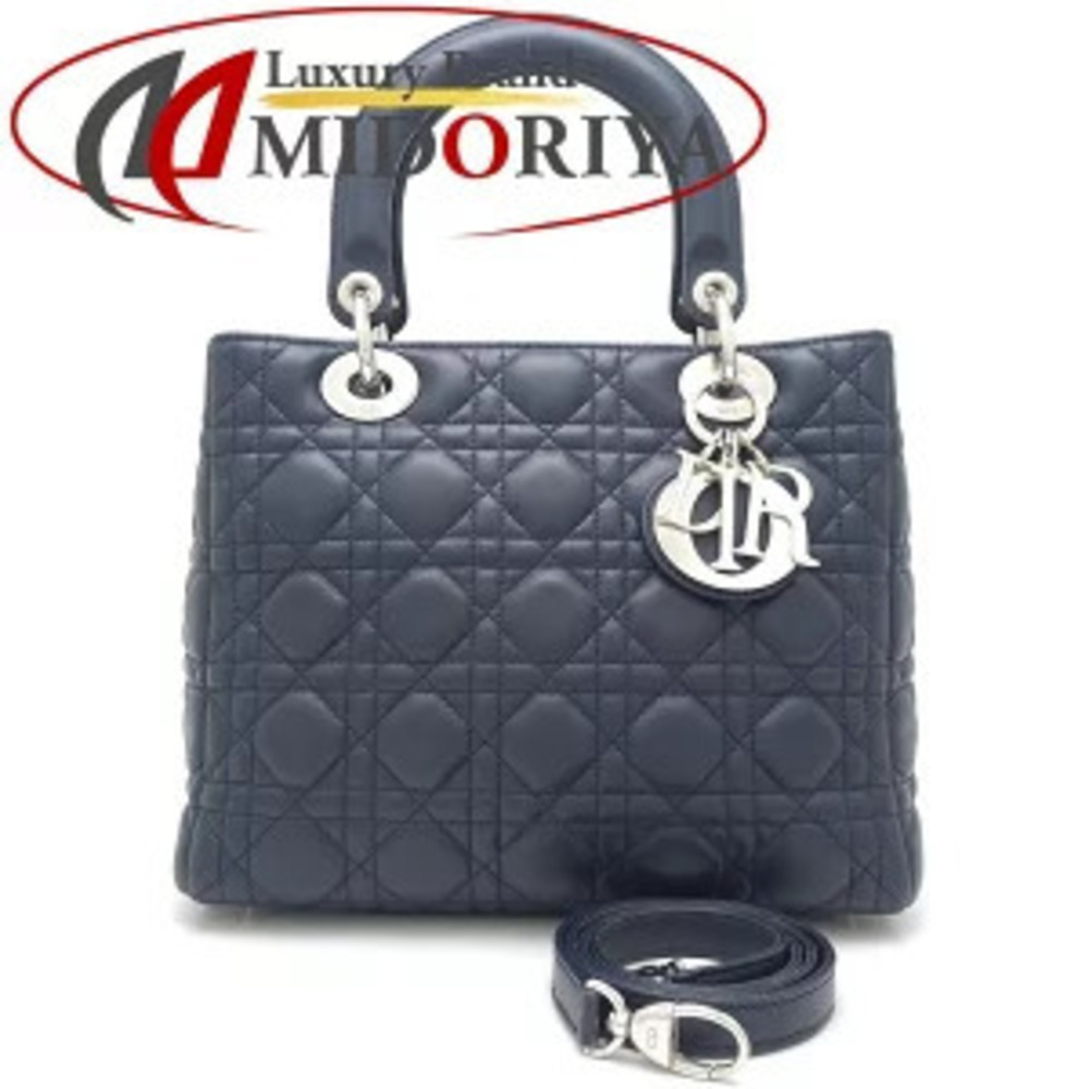 Christian Dior Lady Lambskin Navy Blue Handbag Shoulder Bag